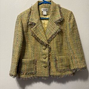 Chadwicks Women's Multicolor Tweed Blazer Size 14P Button Front Pockets Festival